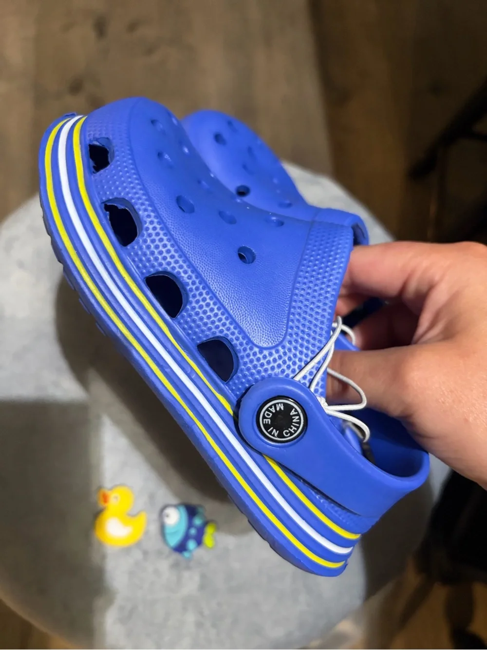 Kids Blue Slip-On Clogs with Striped Sole - Crocs Style